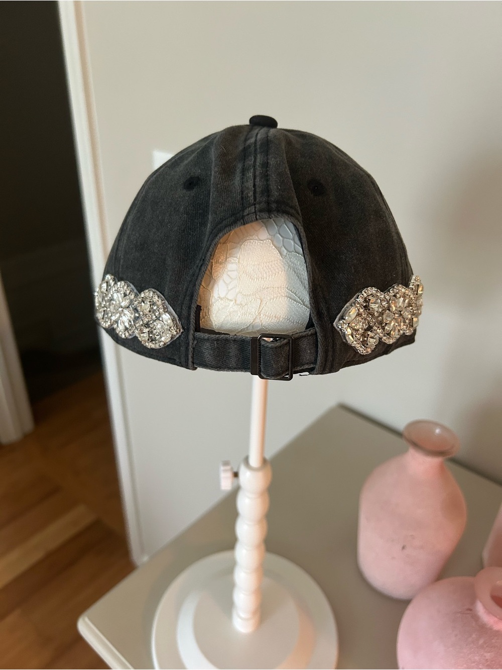 Embellished Black Baseball Cap